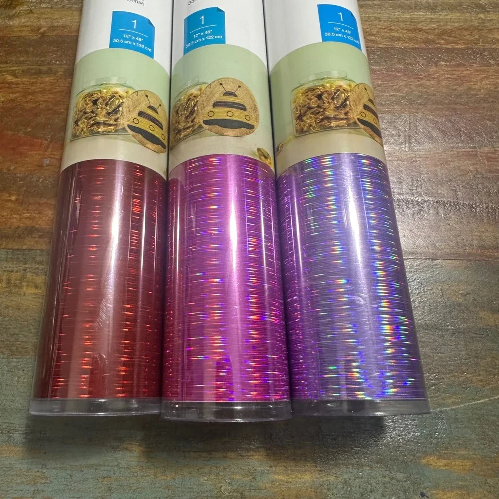Cricut Premium Vinyl Holographic Threads Permanent Glossy 12x48 3 Roll Bundle